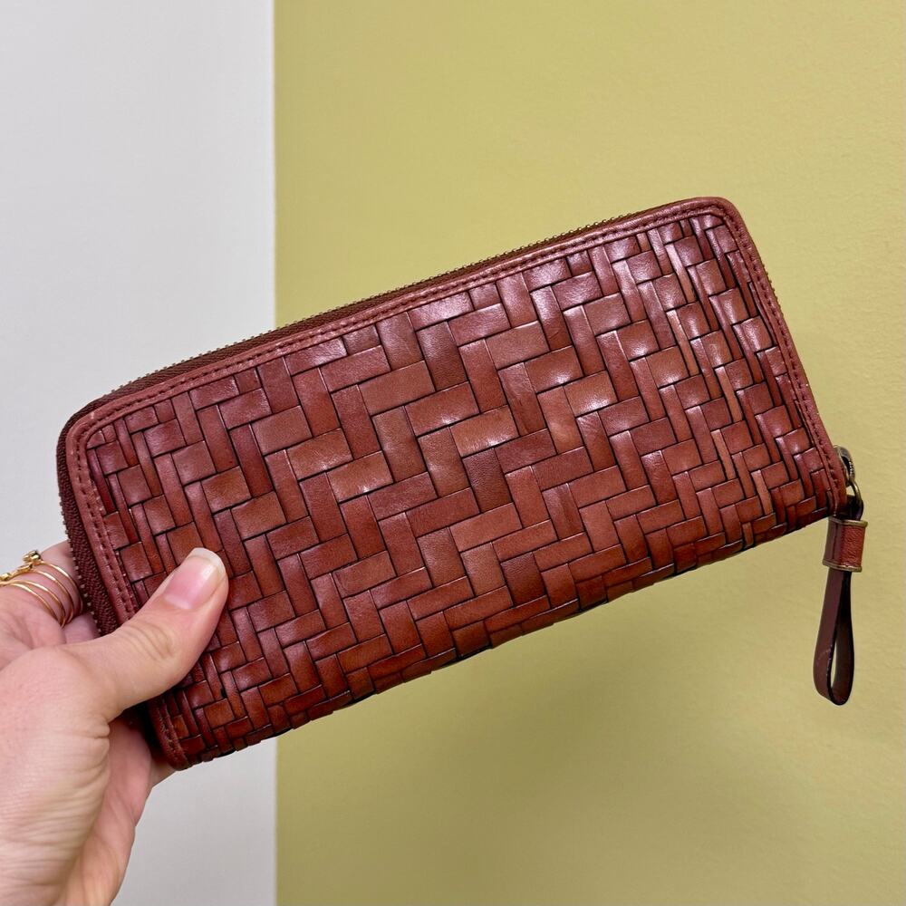 Cole Haan Genevieve Weave Wallet Organizer Card Holder Travel Woven Copper Brown